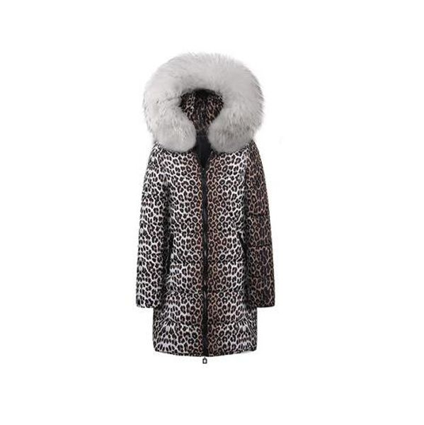 

womens designer long down coat leopard pattern thick jackets printing womens winter fur collar hooded clothes 7 styles 1, Black