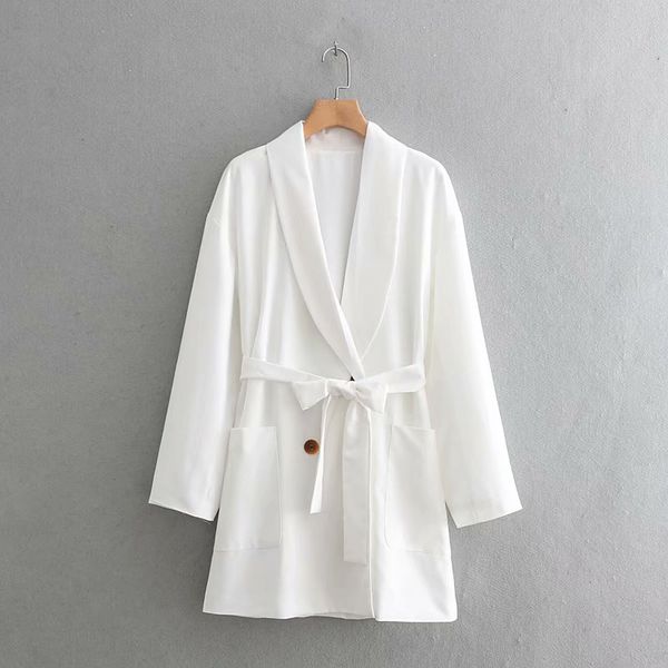 

new fashion female adjustable waist with belt double breasted long jacket 2019 women elegant white spring autumn long blazer, White;black