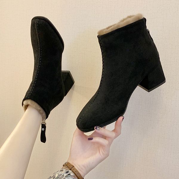 

zipper white ankle boots shoes boots-women booties ladies winter footwear luxury designer low rock 2019 med 2020 fashion rubber, Black