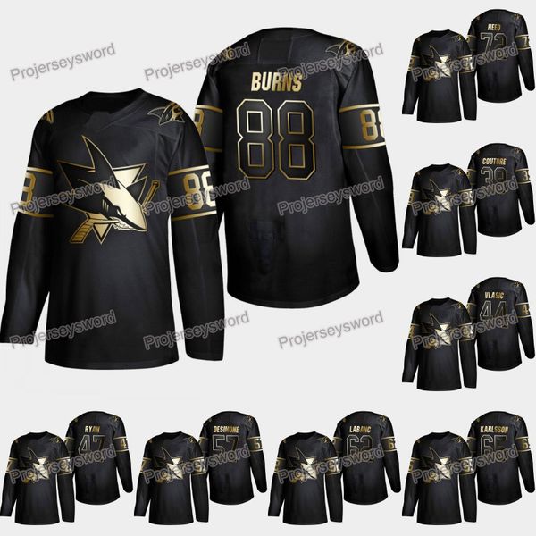 

San Jose Sharks Brent Burns 2019 Golden Edition Jersey Logan Couture Joakim Ryan Radim Simek Erik Karlsson Melker Karlsson Tim Heed Jerseys