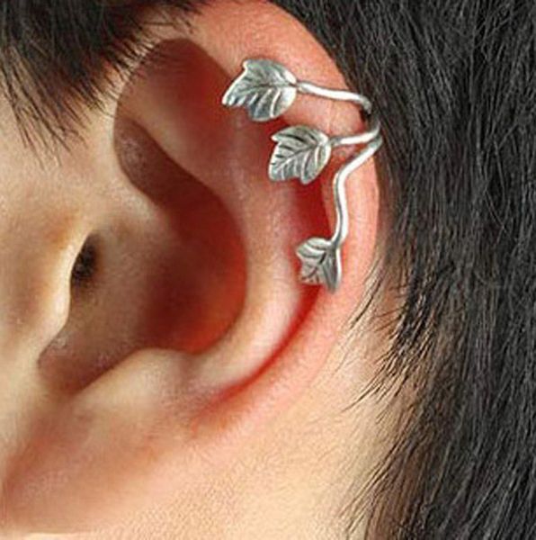 

10pcs/lot vintage fashion women jewelry no piercing silver plated leaf clip on ear cuff earring wrap personality punk wholesale