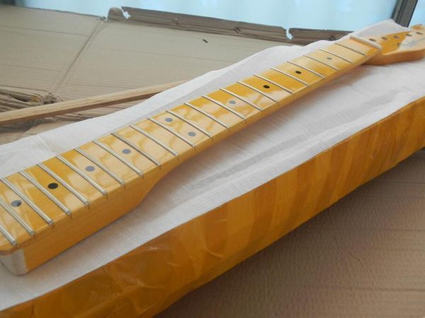 

new telecaster electric guitar neck 22 fret in yellow maple woods-17-11