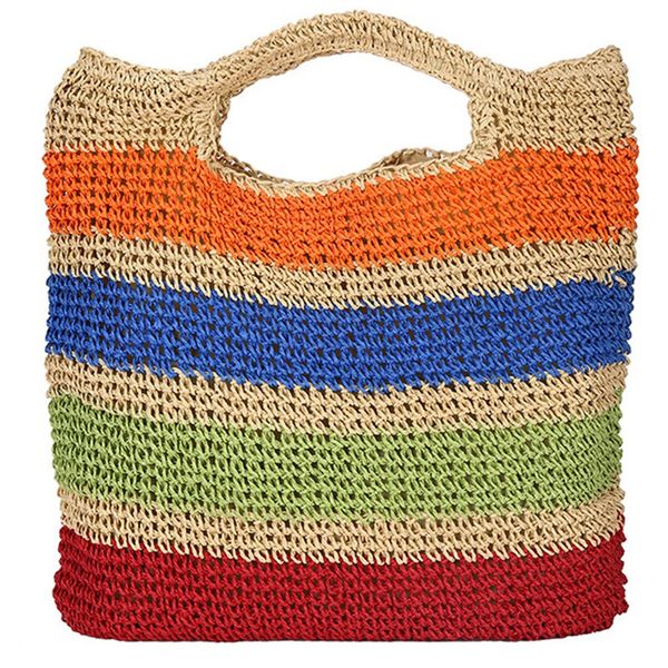 

asds-fashion crochet summer beach bags colorful straw bag tasselled women travel handmade handbags girl tote bag