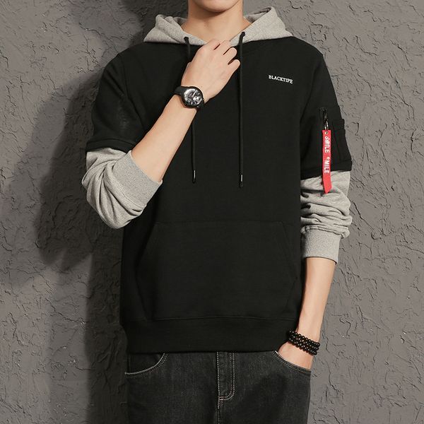 

men's hoodies & sweatshirts cool men hoodie hip hop patchwork long sleeve pullover 2021 fashion ribbon pockets sweatshirt high quality, Black
