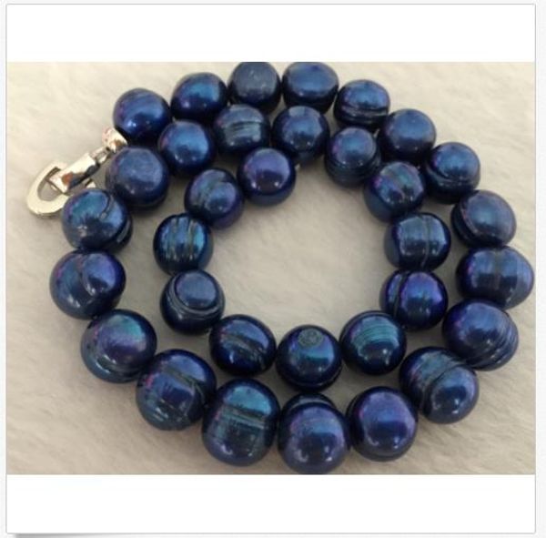

12-13mm tahitian baroque black blue pearl necklace 19inch 925s, Silver