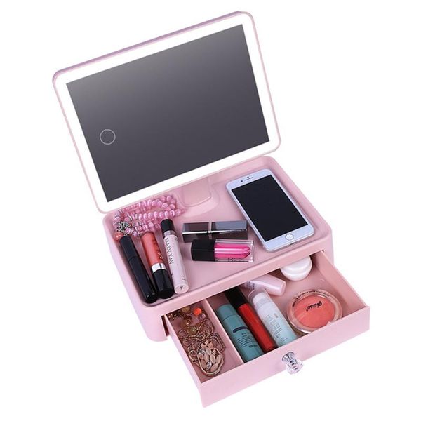 

led makeup mirror lamp with storage box table deskprincess mirror rotating smart cosmetic with lamp usb charging led