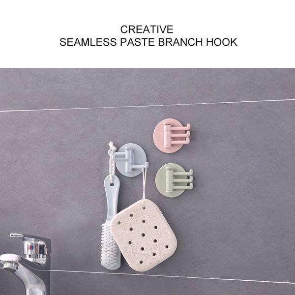

1 pcs creative seamless paste 3 branch rotating hooks kitchen bathroom wall hooks home load bathroom kitchen household new