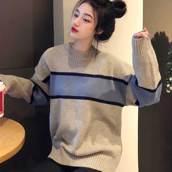 

knitted sweaters autumn patchwork oversized sweater loose pullover korean knitwear women jumper, White;black