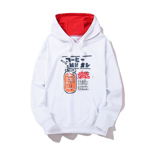 

2019 new hooded sweater male japanese beverage printing over the fire ins loose sweater simple wild lovers, Black