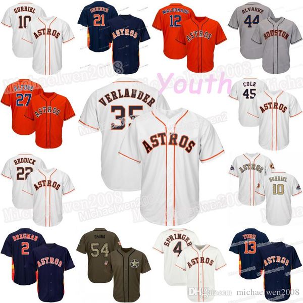 

youth jose altuve houston toro greinke bregman springer astros jersey gerrit cole brantley verlander chirinos roberto osuna yordan alvarez, Blue;black