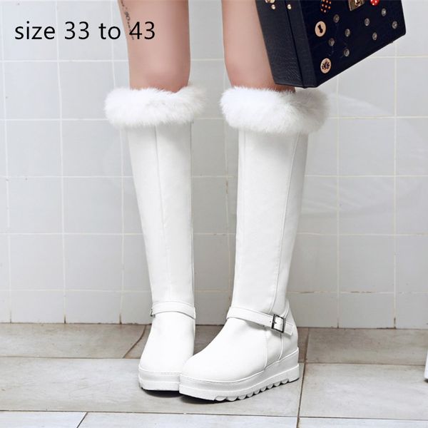 

luxury designer women boots white fur knee high boots winter boots wedge heels red black size 33 to 42 43