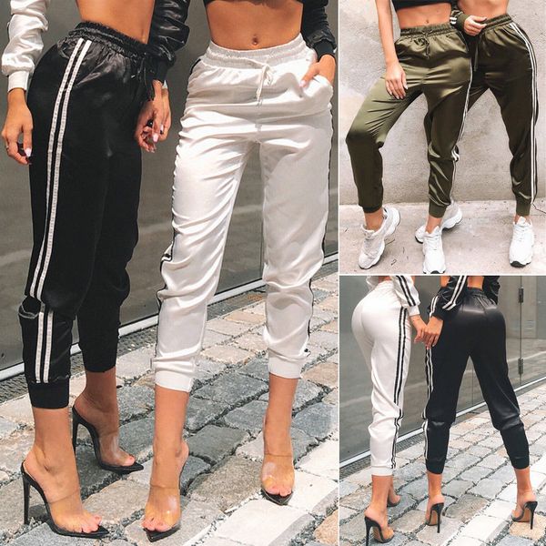 Hirigin Brand Jogger Long Pants 2019 New Womens Fitness Leggings Sport Vita alta Pantaloni da jogging a righe laterali Pantaloni Streetpant