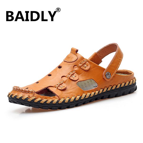 

summer sandals men leather casual shoes man roman style beach sandals men slippers sandalias hombre, Black