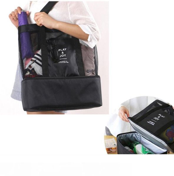 

сетка пляжная сумка пикник кулер двойной слой одно плечо пляжная сумка для хранения обед сумка ljjk1194