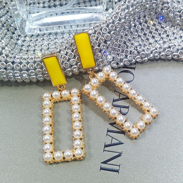 

trendy simulated-pearl geometric women dangle earrings personality geometry yellow rectangular pearl earrings bohemian, Silver