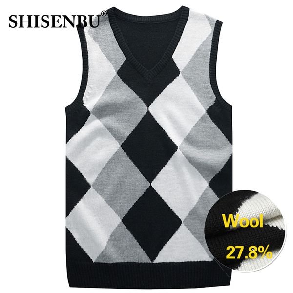 

winter geometric patterns sweater vest men wool pullover brand v-neck mens sleeveless business vests male knitted cashmere 2019, Black;white