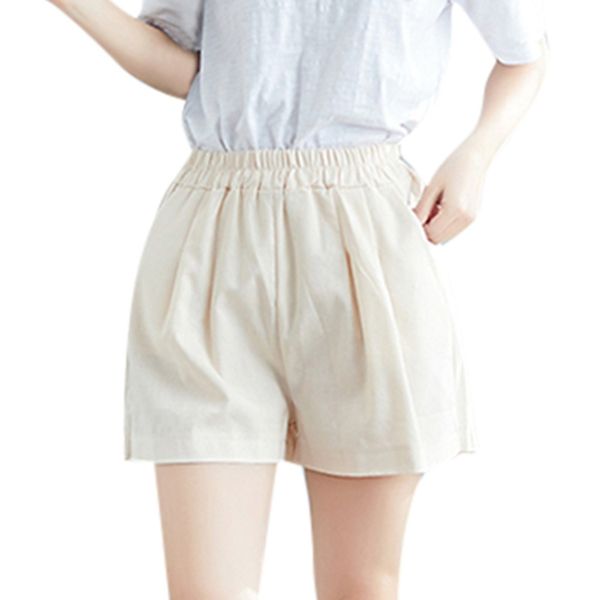 

women casual cotton linen shorts elastic waist summer slim ladies mid waist solid pockets short pants female short femininos bb4, White;black