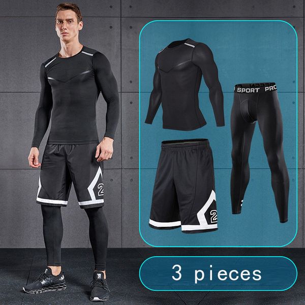 

3шт мужчина gym фитнес одежда спортивная gym бег наборы баскетбольного спортивный костюм сжатие наборы