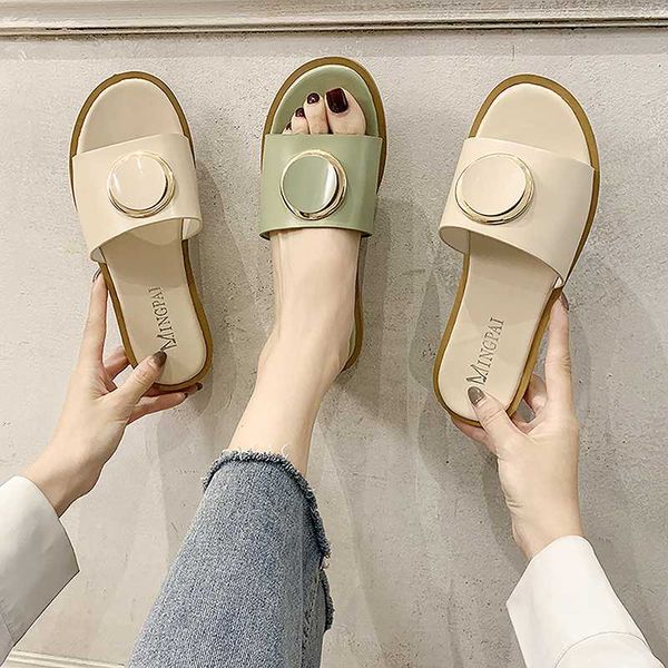 

shoes woman's slippers slides fashion rivet 2020 flat soft pu rubber metal decoration basic shoes womens slippers, Black