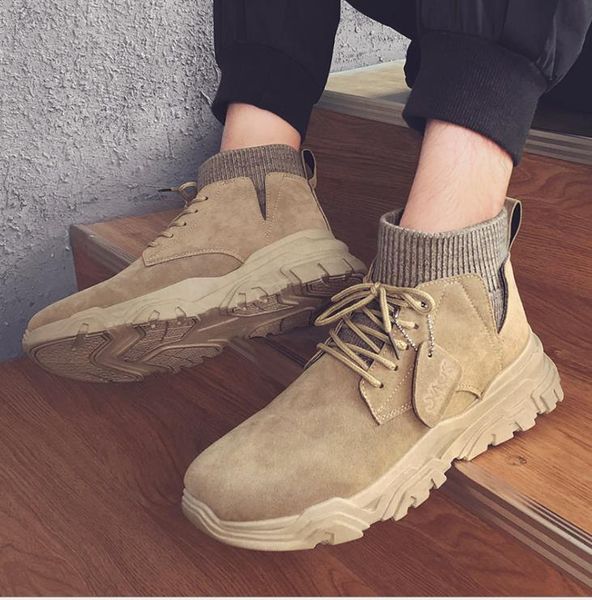 

new autumn and winter martin boots high to help socks men's shoes plus velvet men's boots, Black