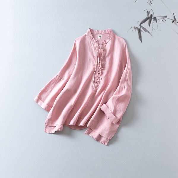 

chkesimple art under ink pure tie loose shirt plain temperament thin linen material female, White