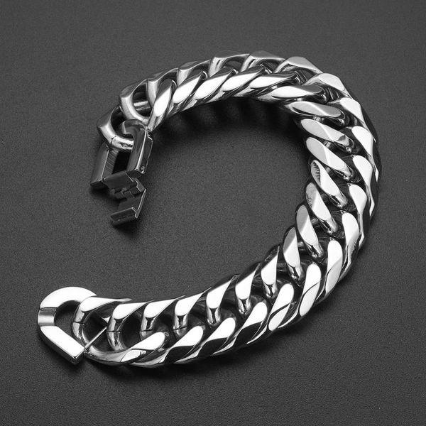 

heavy strong 316l stainless steel silver color double cuban curb chain men's bracelet wristband 19/21mm wide 7-11inch optional, Black
