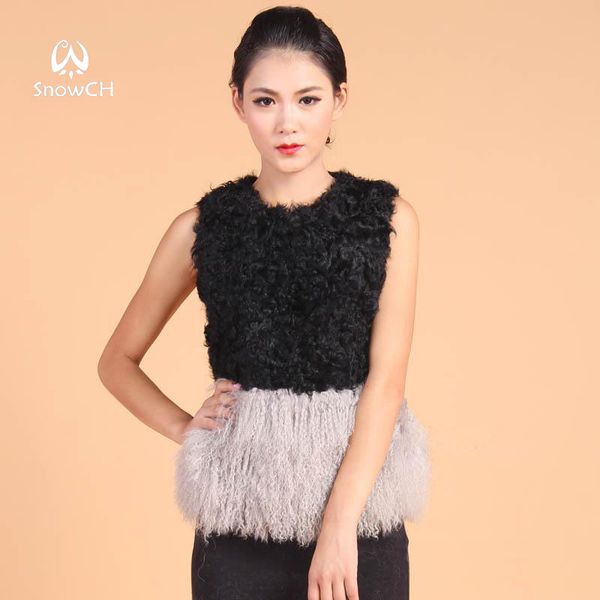

new natural lamb fur vest with mongolia sheep fur women lamb coat winter jacket customized big size f920, Black