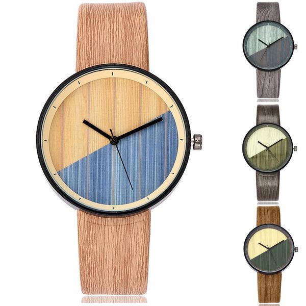

women wood texture watch imitation wooden vintage leather quartz watch, Slivery;brown