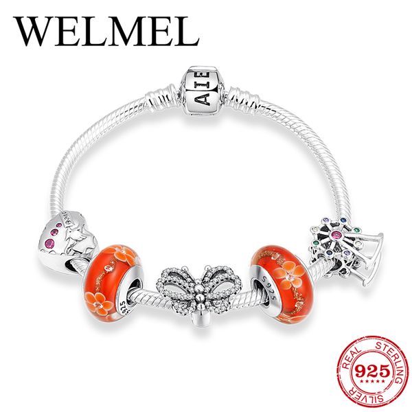 

valentine's day gift 925 sterling silver bracelets with cz crystal charm murano glass beads personalized bracelets for women, Golden;silver