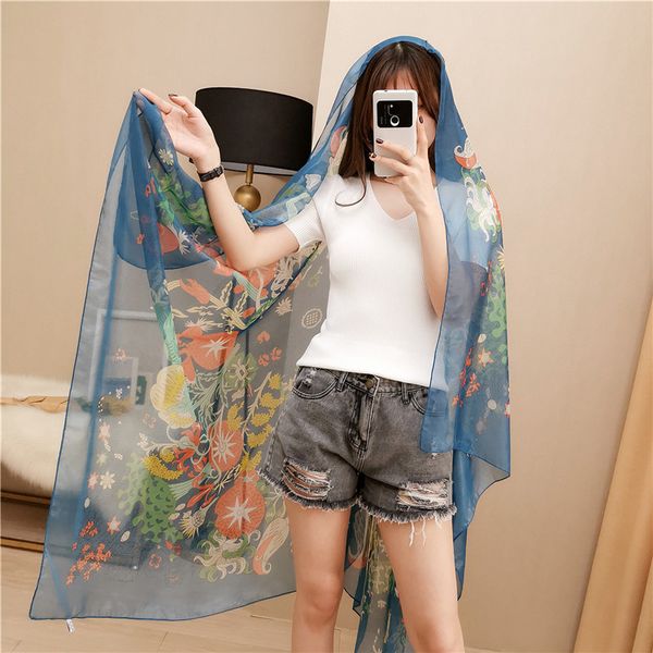 

scarves female spring and summer new retro national wind excellent sophie wild scarf shawl oversized beach towel sunscreen shawl6 18, Blue;gray
