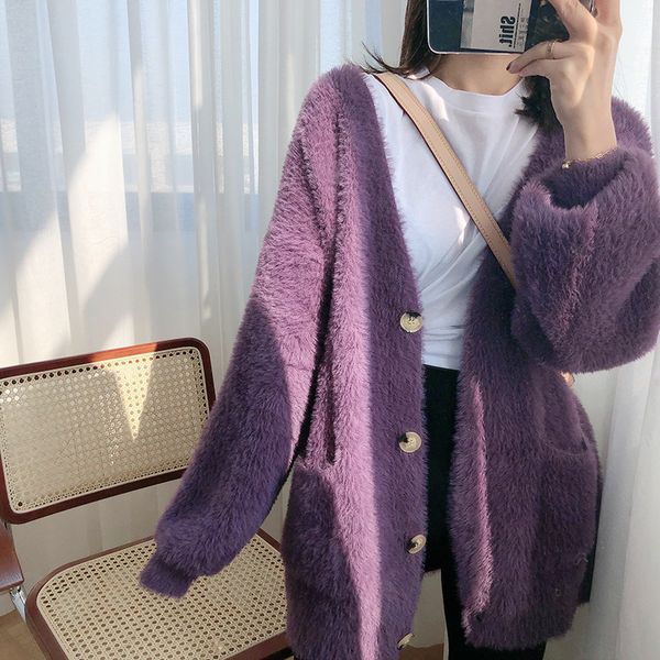 

winter new korean women's sweater loose casual long single-breasted knitted cardigan padded jacket, White