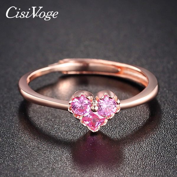 

cisivoge cute sweet ruby love heart ring silver 925 minimalist simple korean rings for girls women fine jewelry 2019 fw jrh03, Golden;silver