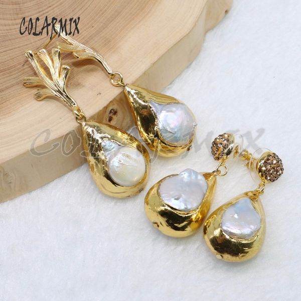 

5 pairs natural pearl earrings big drop pearl stone earrings,plated metal colors earrings jewelry women gift for lady 4904, Silver