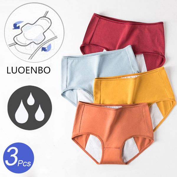 

3pcs pure yoga women's cotton panties leak proof menstrual panties pants movement underwear seamless high waist briefs, White;red