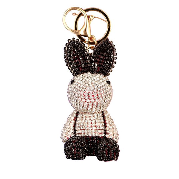 

cute all rhinestone rabbits doll keychain pendant cartoon key ring woman bag purse christmas unique gift key chains, Silver