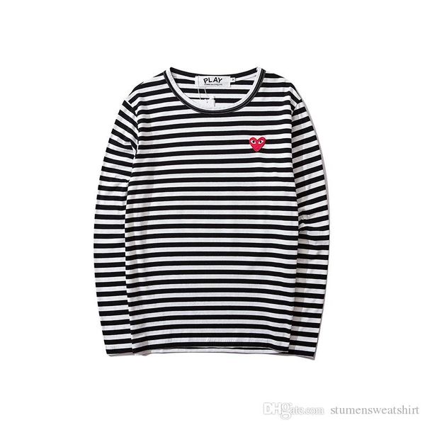 

играть весна женская футболка модельер высокое качество топы классический красный сердце глаза вышивка логотип черная полоса с длинным рукав, White