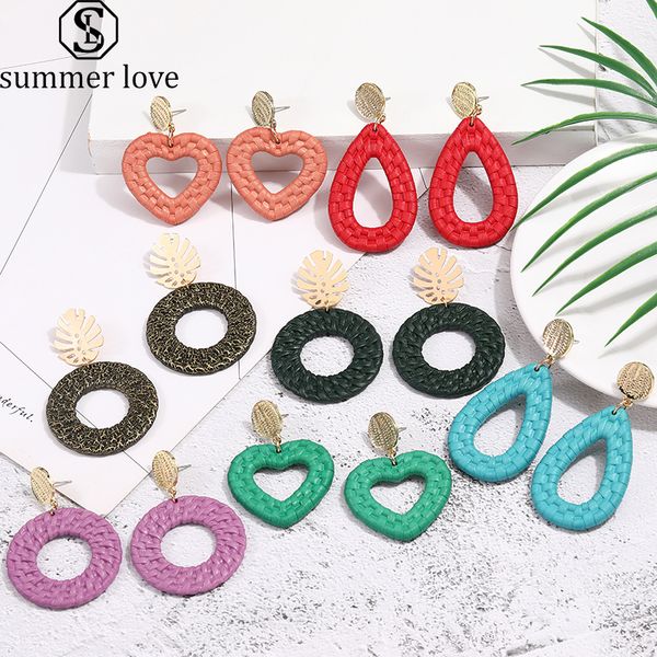 

new colorful geometric heart round waterdrop acrylic dangle earrings for women woven pattern resin earrings fashion jewelry gift, Silver