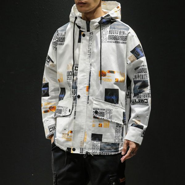 

2019 korean style cargo windbreaker jacket mens hip hop hoodie jackets harajuku print jackets and coats japanese streetwear 5xl, Black;brown