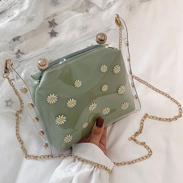 

women elegant transparent shoulder bag summer women's messenger bag crossbody bags chrysanthemum pattern two-piece #3