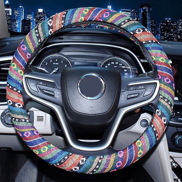 

1x 38cm car auto steering wheel cover case ethnic style old coarse linen parts