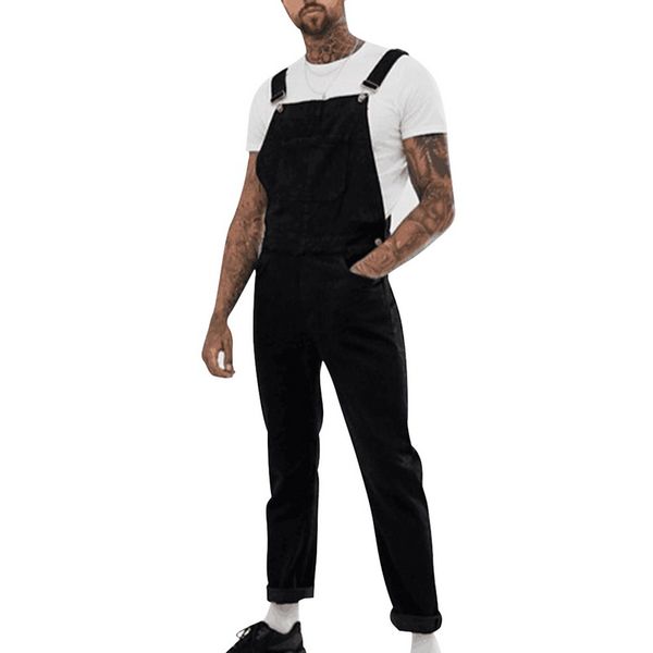 

shujin 2019 trendy mens ripped jeans jumpsuits autumn street distressed black denim bib overall male suspender pants plus size, Blue