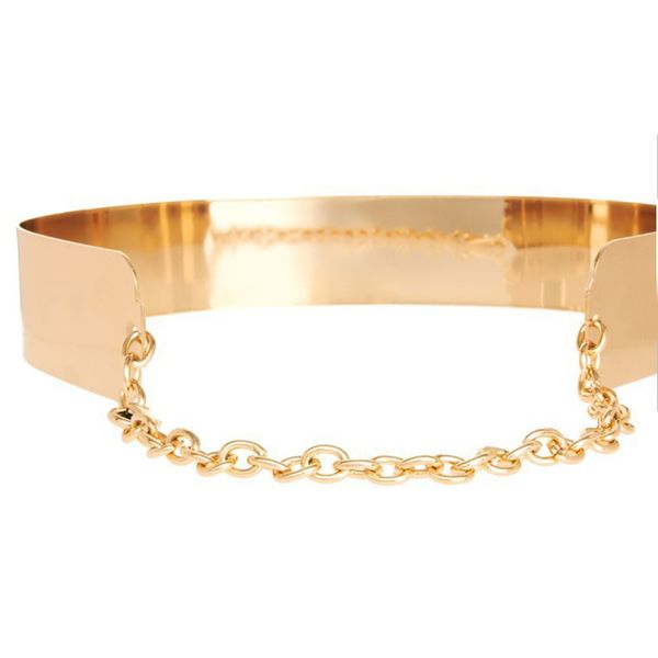 

fashion women embellished gold full metal plate metallic mirror obi waist belt corset with chain decoration, Black;brown
