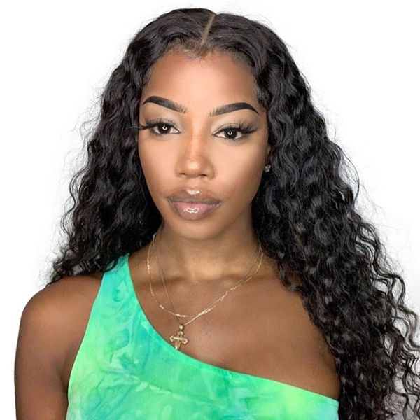

full lace human hair wig for black women malaysian hair deep wave curly lace front wig pre plucked with baby hair, Black;brown