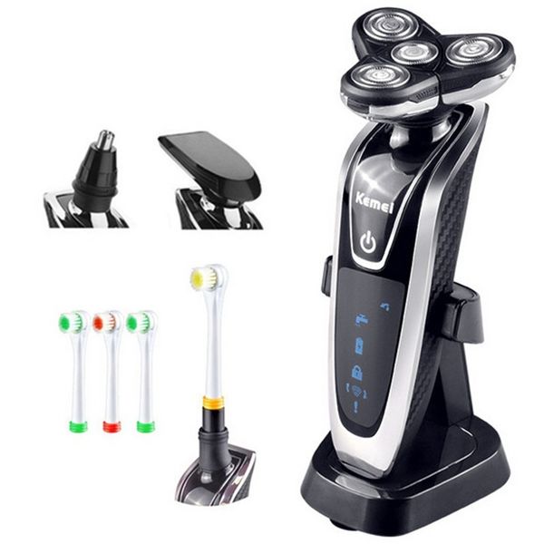 

4 in 1 floating head rechargeable electric shaver 4d washable electric shaving razors for men bead neck machine +4pcs toothbrush