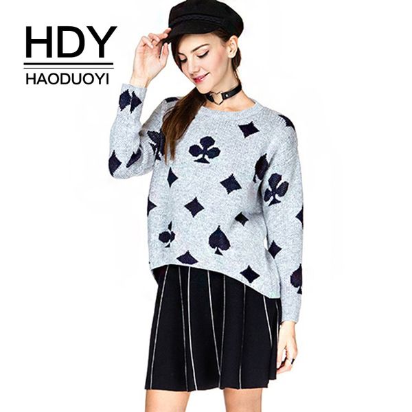 

hdy haoduoyi women solid cute loose funny poker print long sleeve crewneck casual plus size super comfy pullover sweater, White;black