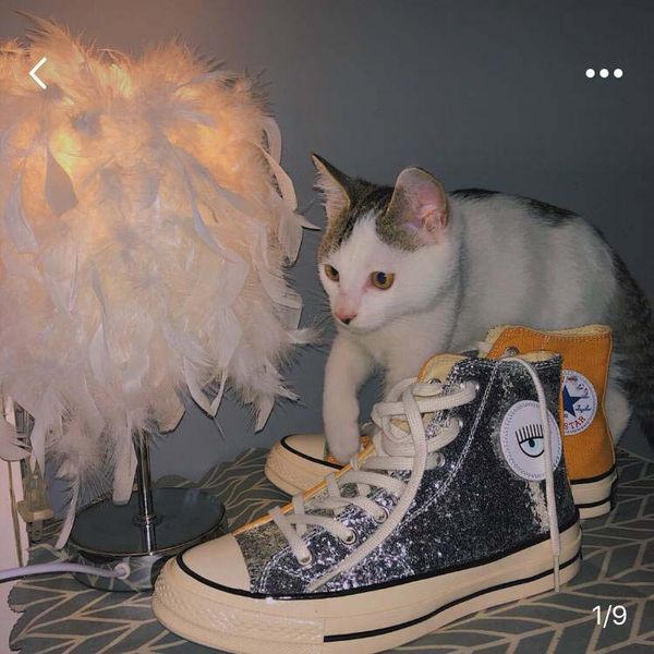 

chiara ferragni x Ã§onverse Ã§huck glitter/silver all-star 1970s big eyes sneakers polka white low canvas shoes 35-44 112203, Black