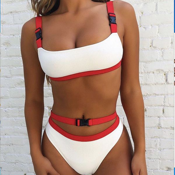 

bandeau swimsuit micro thong bikini set ribbed swimwear women 2019 buckle bikini high cut swimsuits swimming suits
