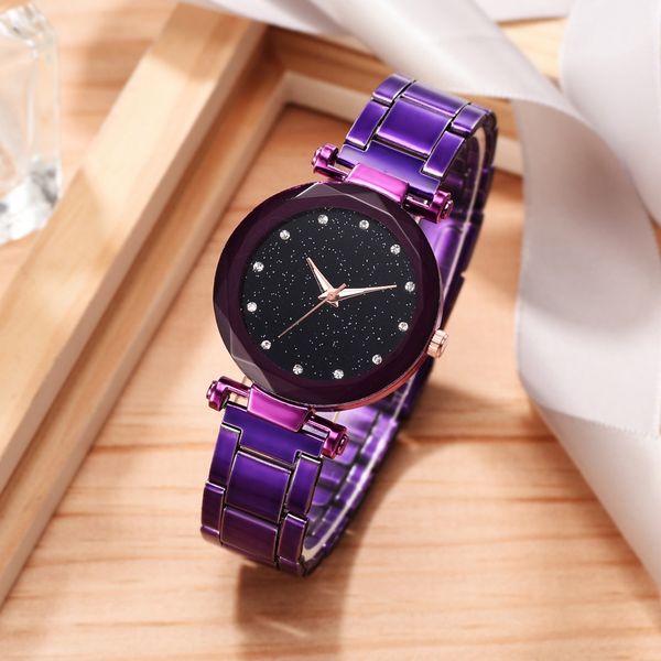 

fashion ladies watch simple star sky multi faceted bump dial ladies steel belt quartz watch wristwatch women relojes mujer 2019, Slivery;brown