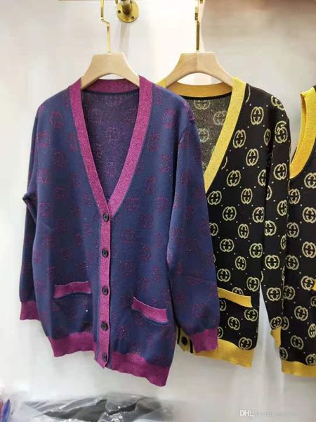 

14 2020 весна бренд же стиль свитер обычная v образным вырезом кардиган роскошный свитер письмо панелями женская одежда цянь, White;black
