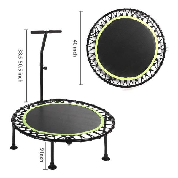 

trampolines trampoline with adjustable handle bar mini indoor 40" silent bungee rebounder jumping cardio trainer workout fitness